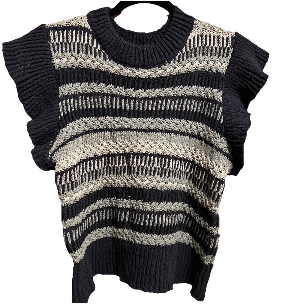 NWT Elan Crew Neck Sleeveless Sweater Top Blue Gray Large Cotton Blend NWT - Picture 2 of 6
